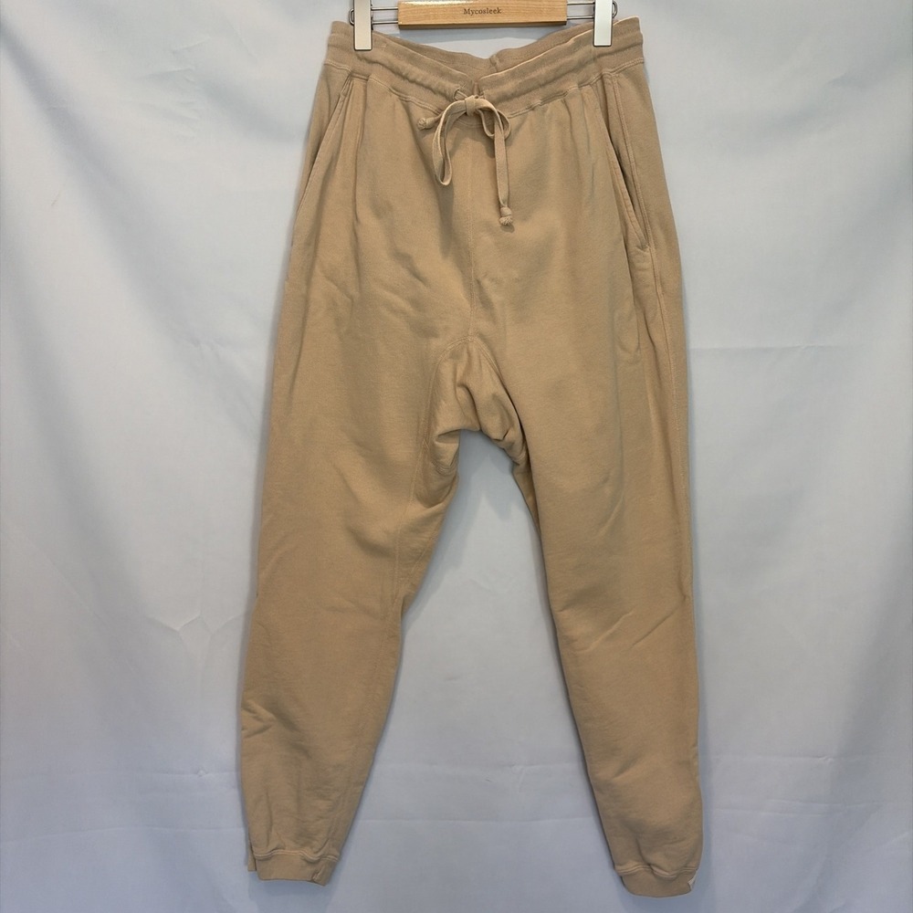 Tkees Drop Crotch Unisex Jogger Womens L/Mens M Beige Cotton-French Terry